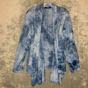 Only Nine Women Fairy Whimsical Waterfall Watercolor Sequin Open Cardigan L Blue